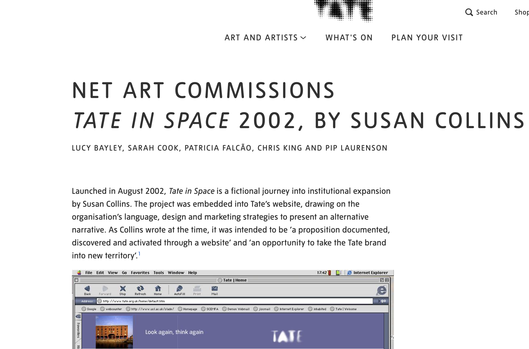Tate text on Tate in Space for Lives of Net Art