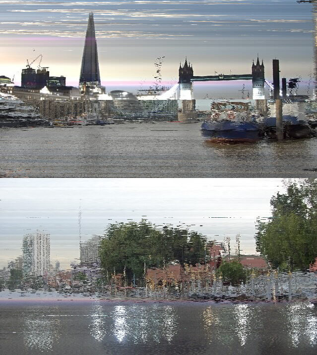 An image of the Thames looking towards Tower Bridge above an image of the Chao Phraya river